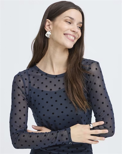 Fransa - FRDeta Langærmet Mesh Bluse - Salute W. Black Dots